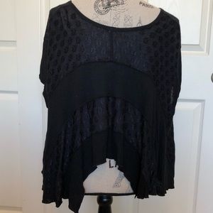 Free People Black Paneled Swing Top w/Flower Print
